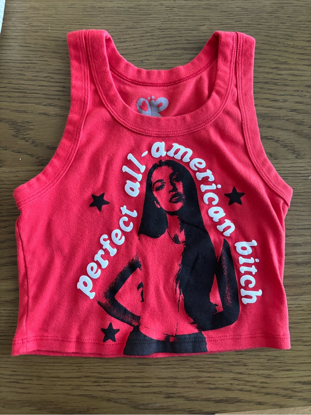 Red Graphic Crop Tank Top with Bold Print